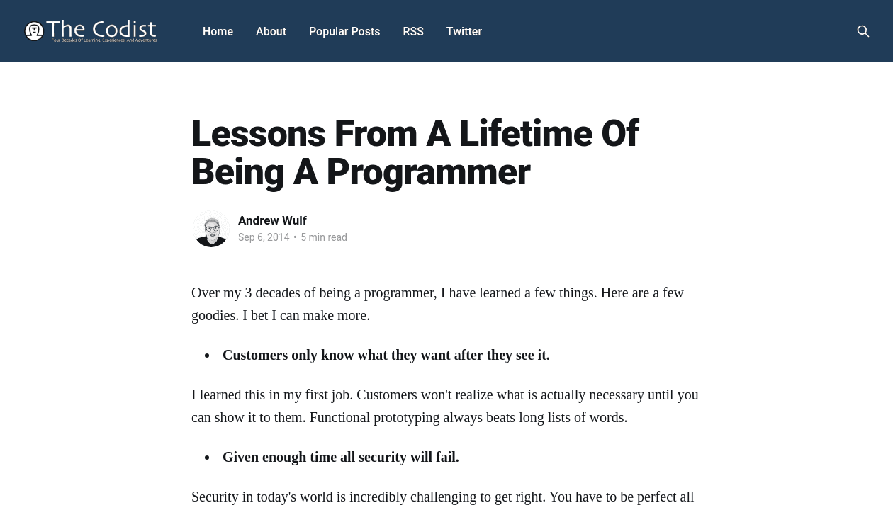 Lessons From A Lifetime Of Being A Programmer