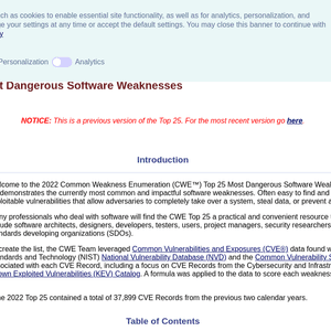 MITRE - Top 25 Most Dangerous Software Weaknesses (2022)